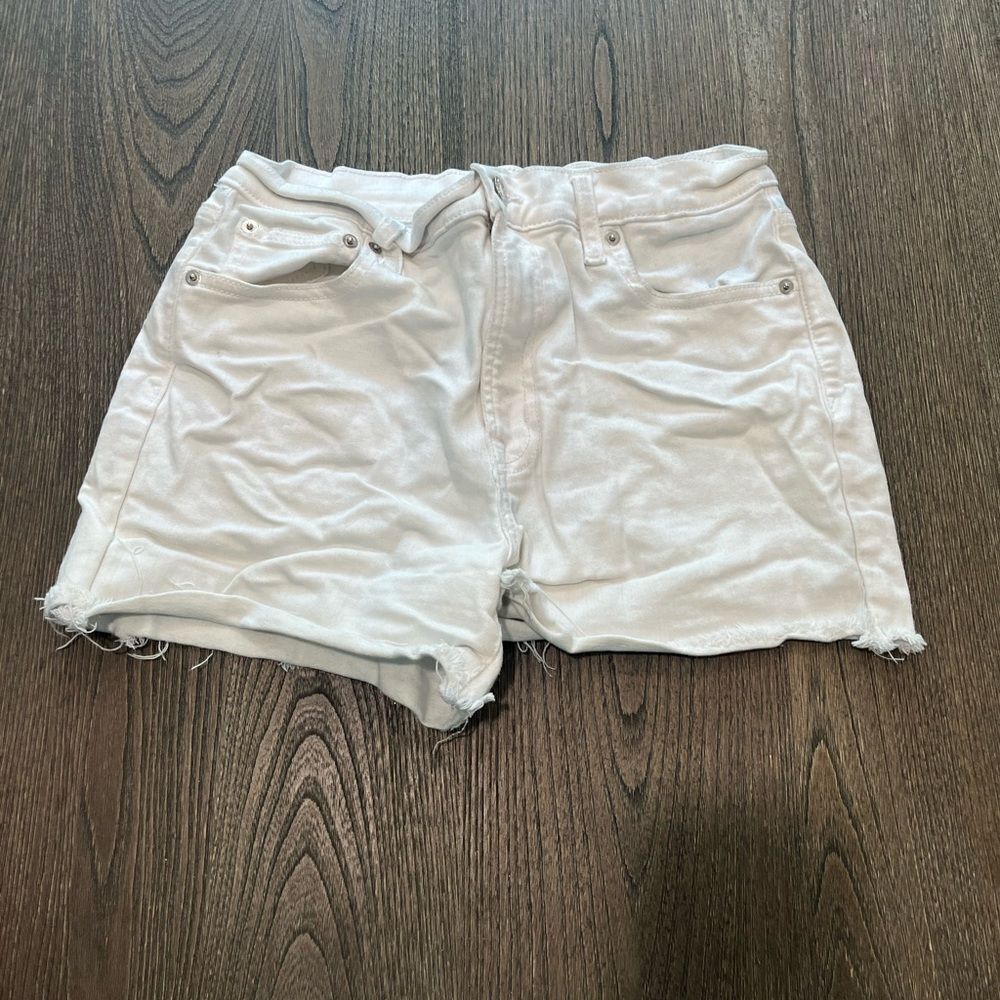 Gap White Denim 3" Shorts High Waist Raw Hem Size 29